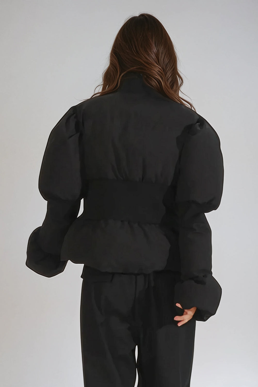 Puffer Jacket with Oversized Sleeves - Black