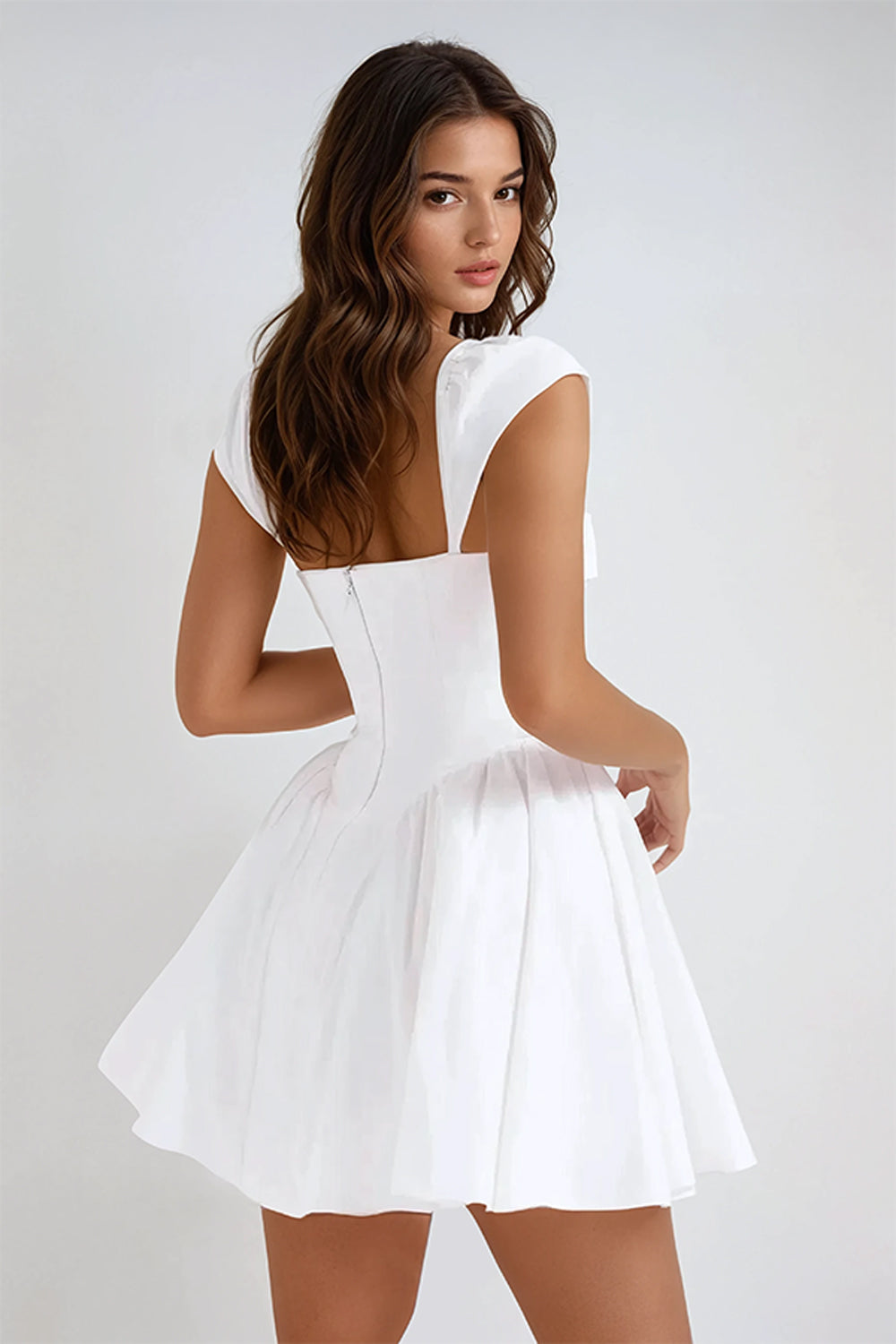 Cap Sleeve Corset Mini Dress - White