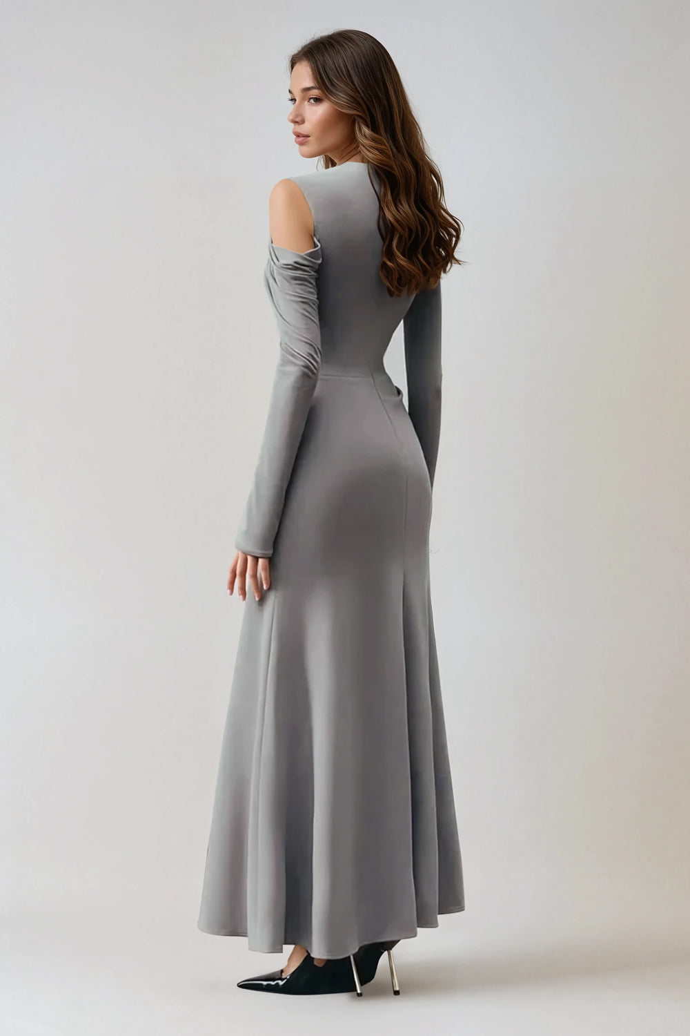 Asymmetrical Draped Maxi Dress - Gray