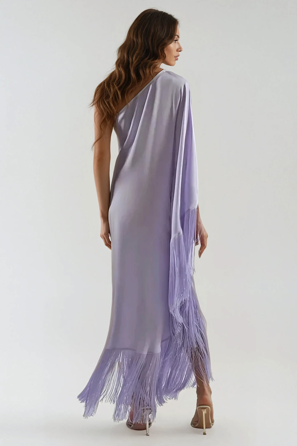 Asymmetrical Midi Dress with Fringe Detailing - Purple