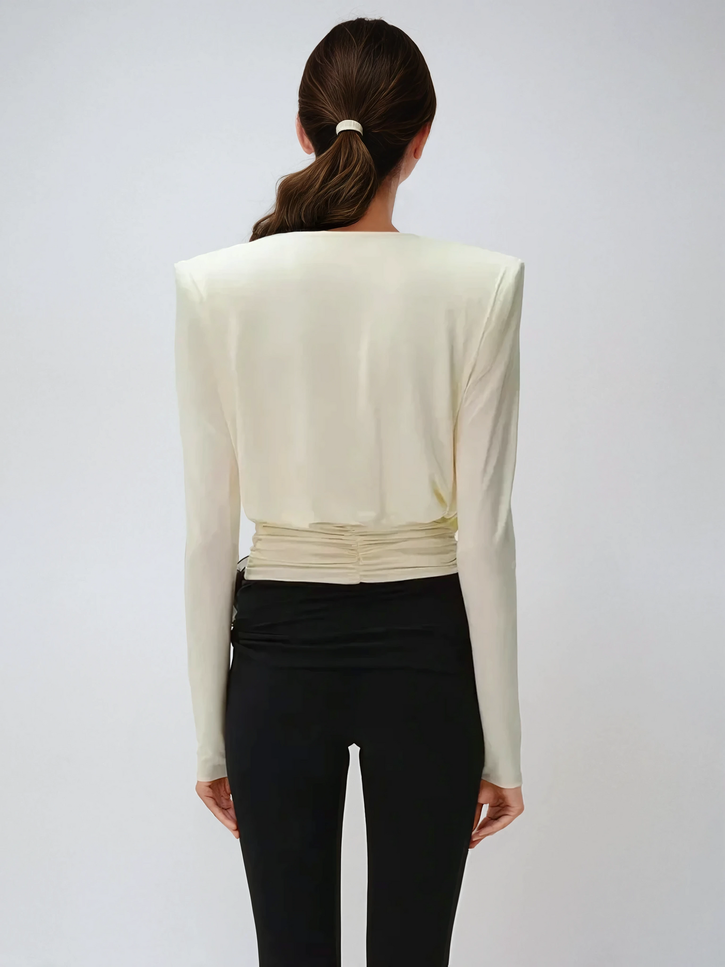 Draped Long Sleeve Top - Beige