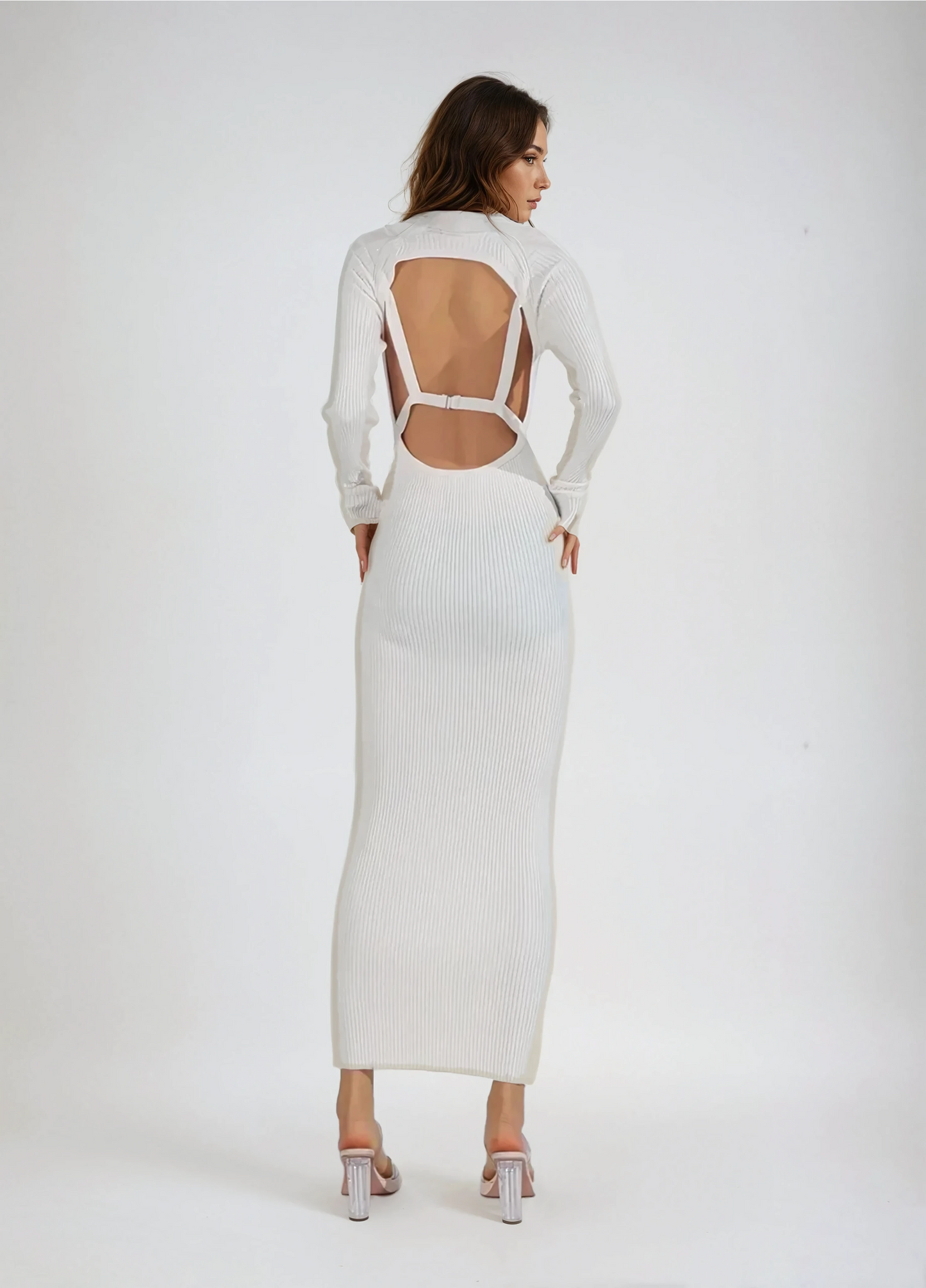 Knitted Bodycon Maxi Dress - White