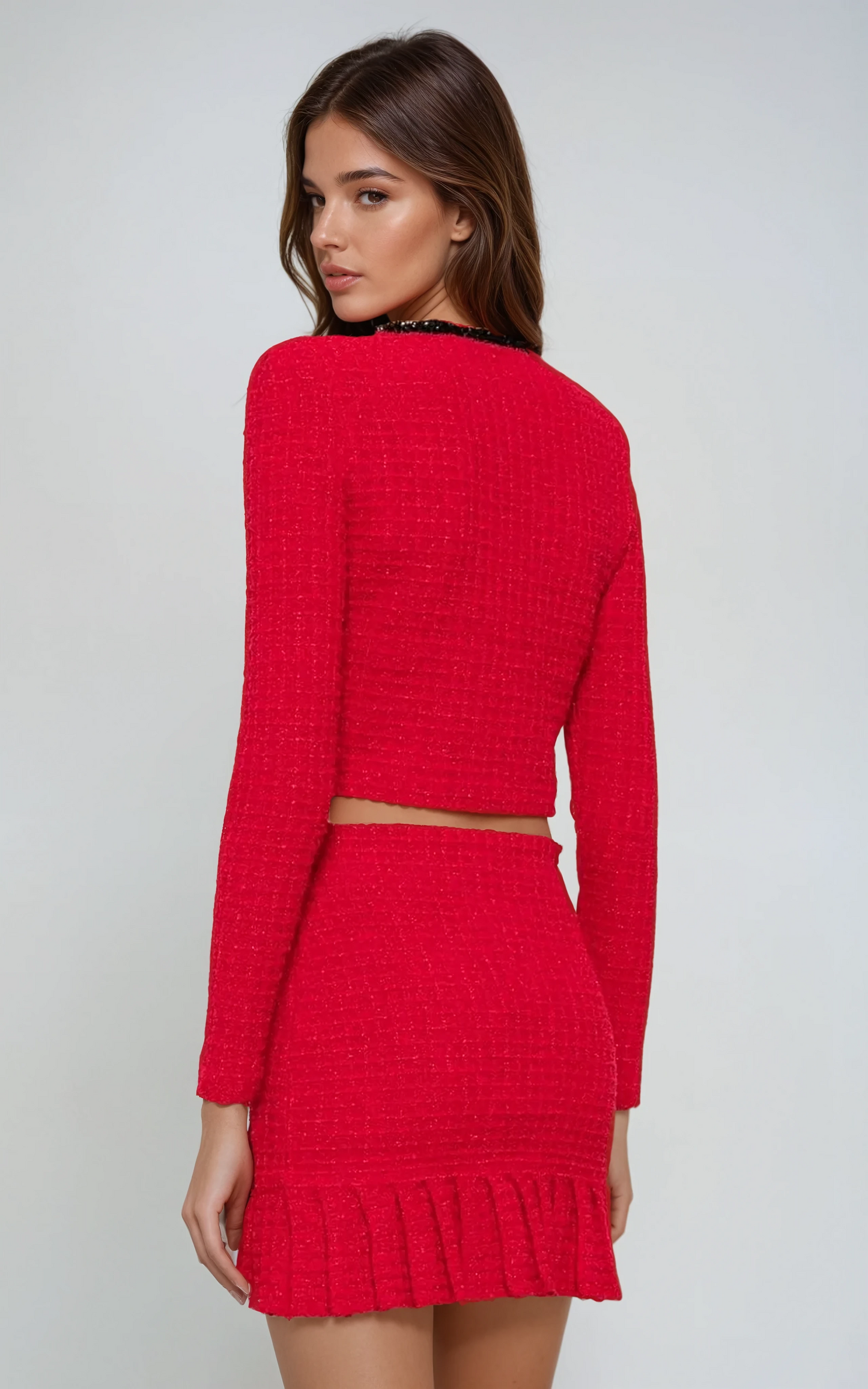 Two-Piece Set with Cropped Jacket and Mini Skirt - Red
