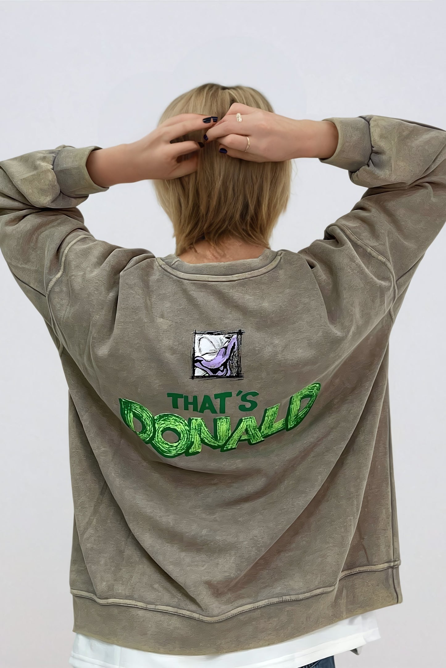 Oversized Graphic Sweatshirt with Donald Character Print - Gray