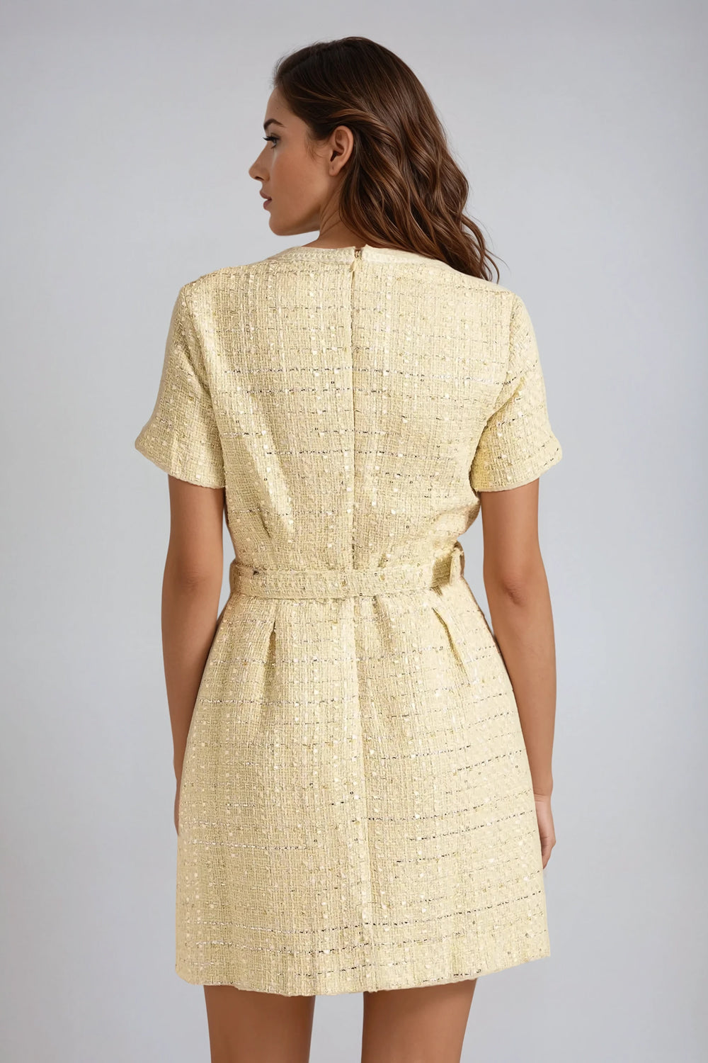 3D Floral Accent Mini Dress - Yellow