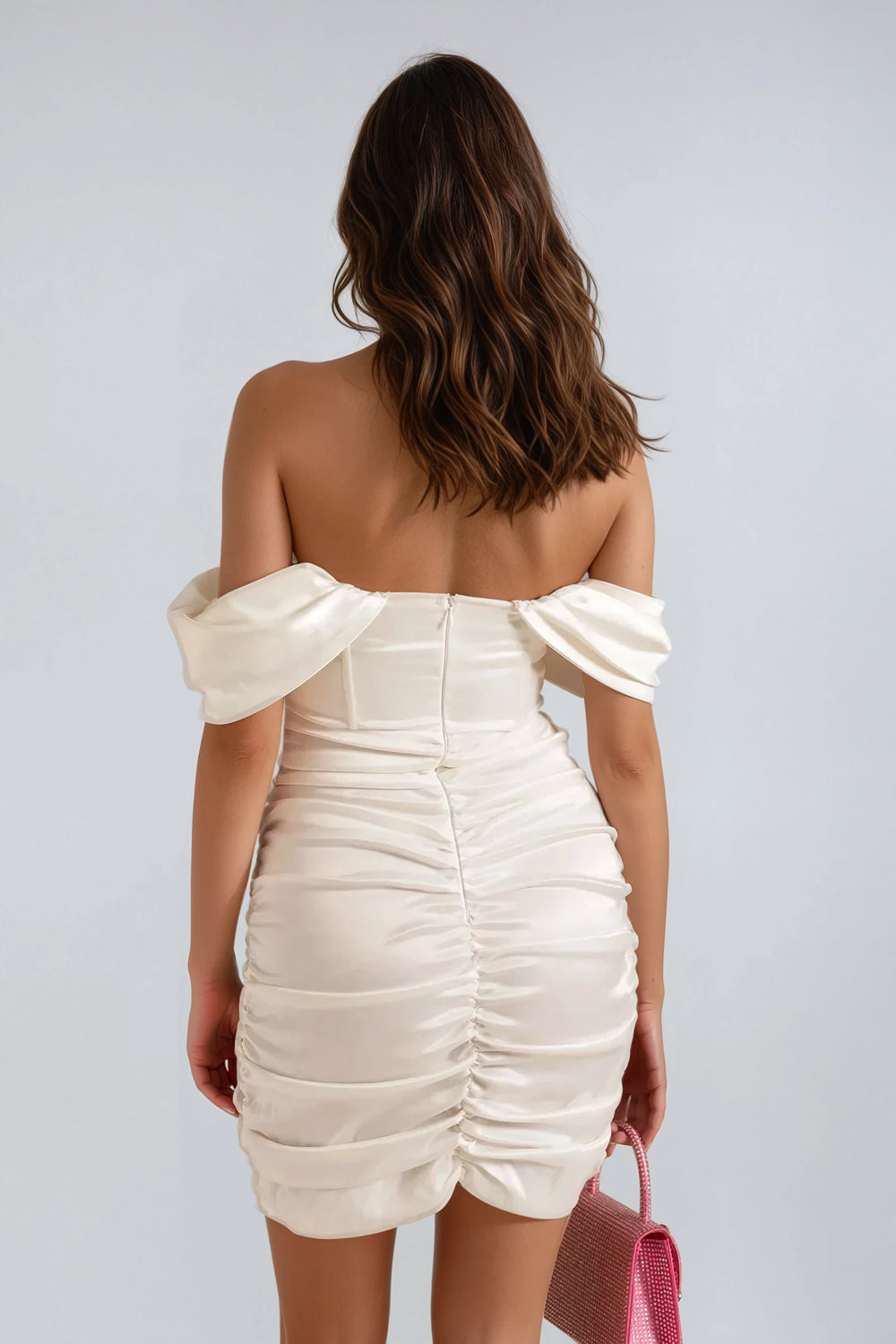 Off-Shoulder Draped Mini Dress - White