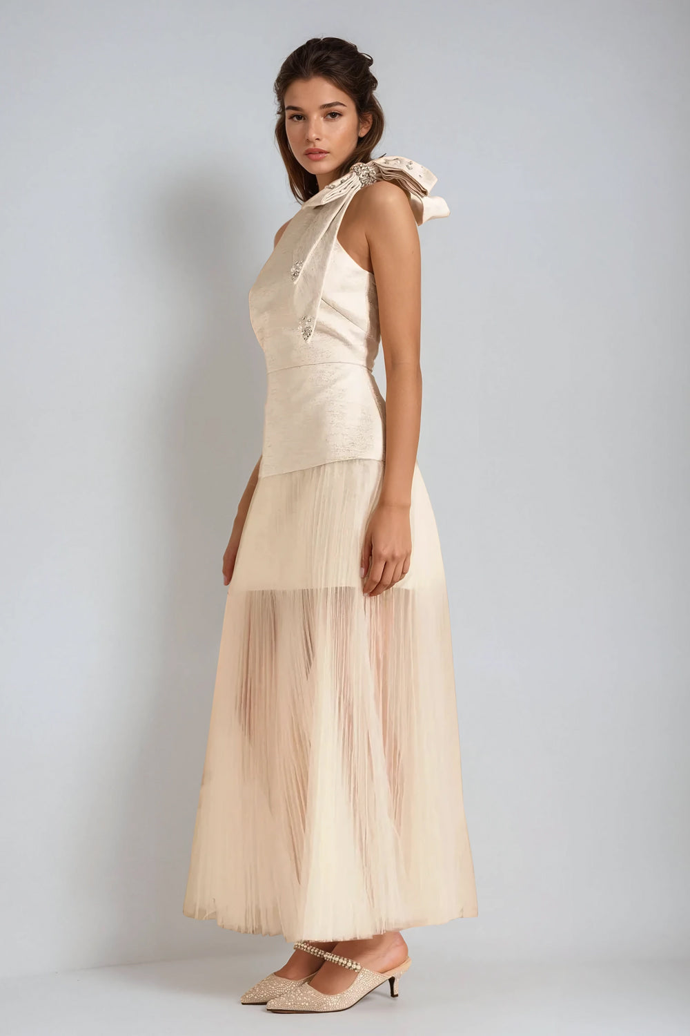 Sleeveless Bow Detail Maxi Dress - White
