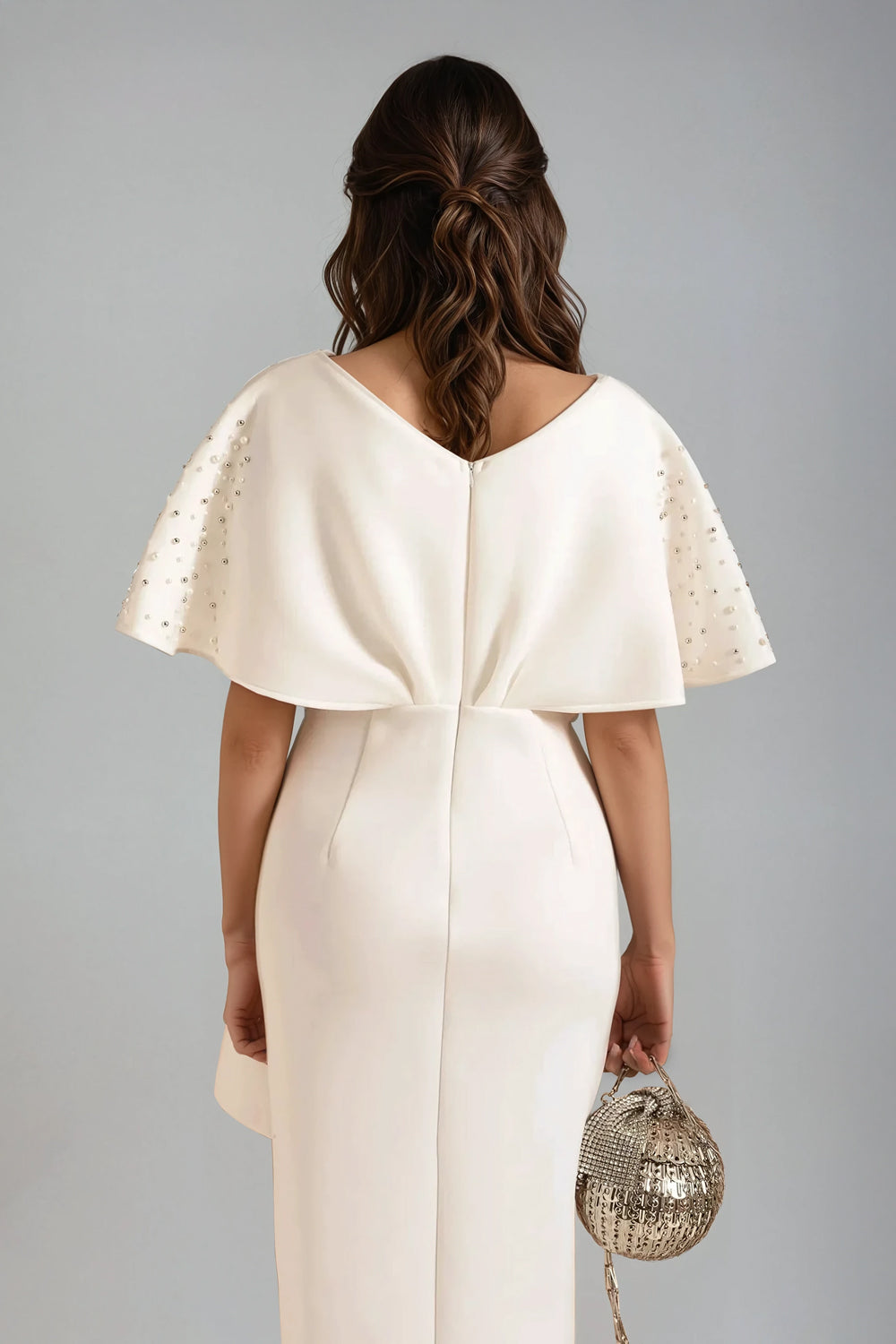 Embellished Sleeve Midi Dress - White