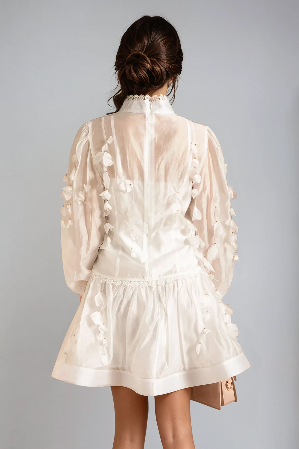 Two-Piece Set with Sheer Long-Sleeve Top and Shorts - White