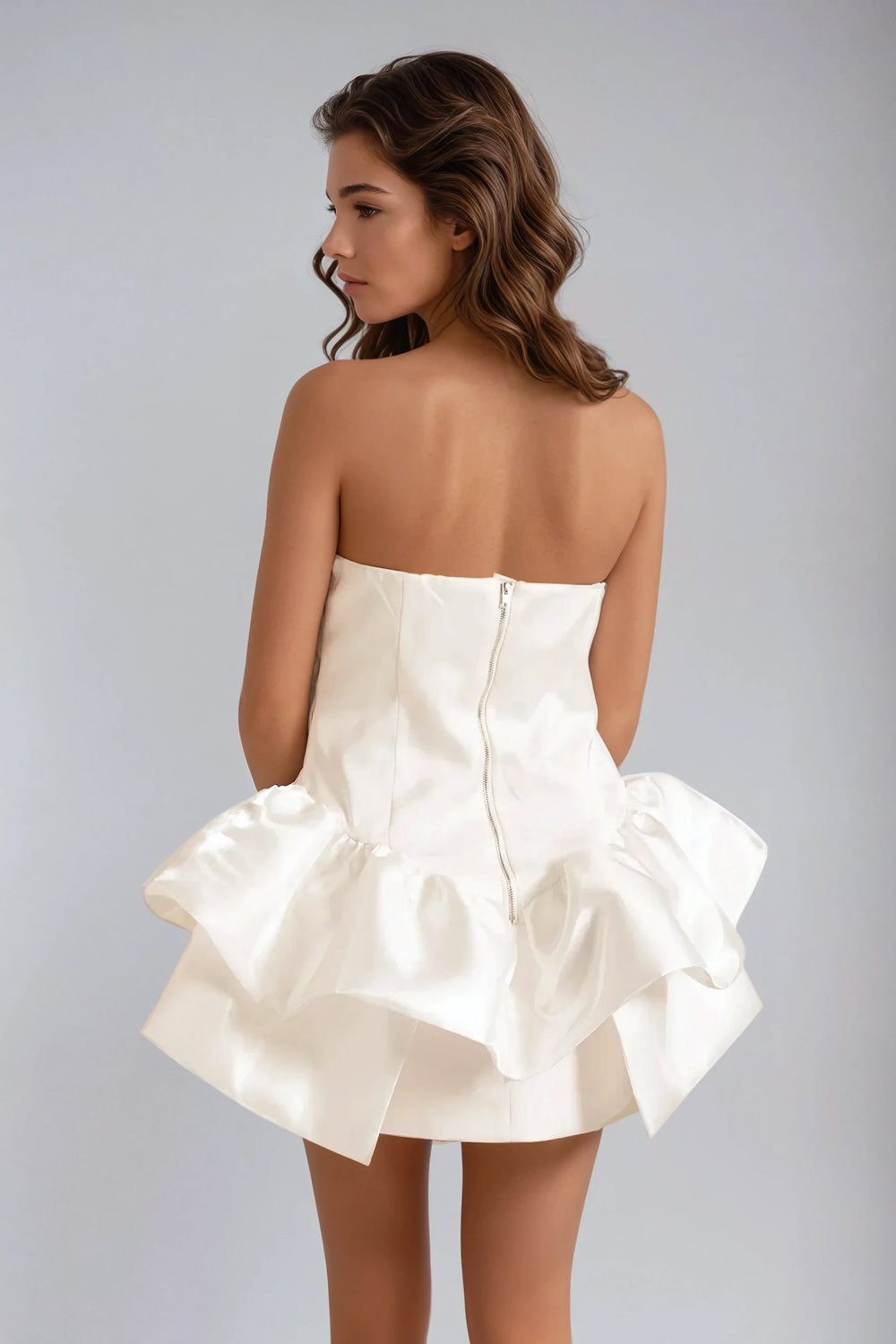 Strapless Ruffled Mini Dress - White