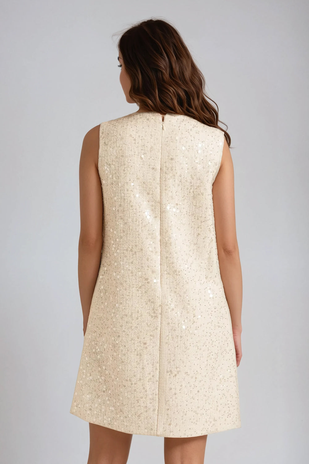 Ribbon Embellished Sleeveless Mini Dress - Beige