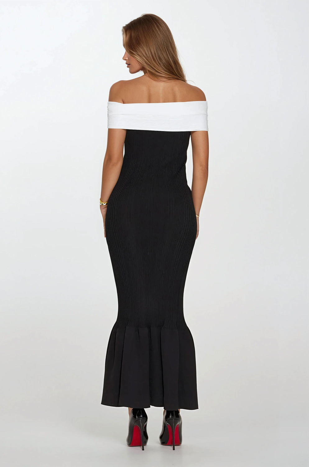 Off-Shoulder with Bow Detail Midi Dress - Black