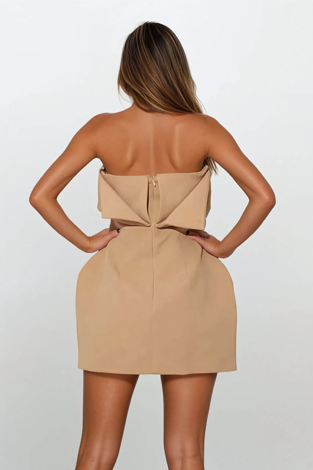 Strapless Layered Mini Dress - Brown
