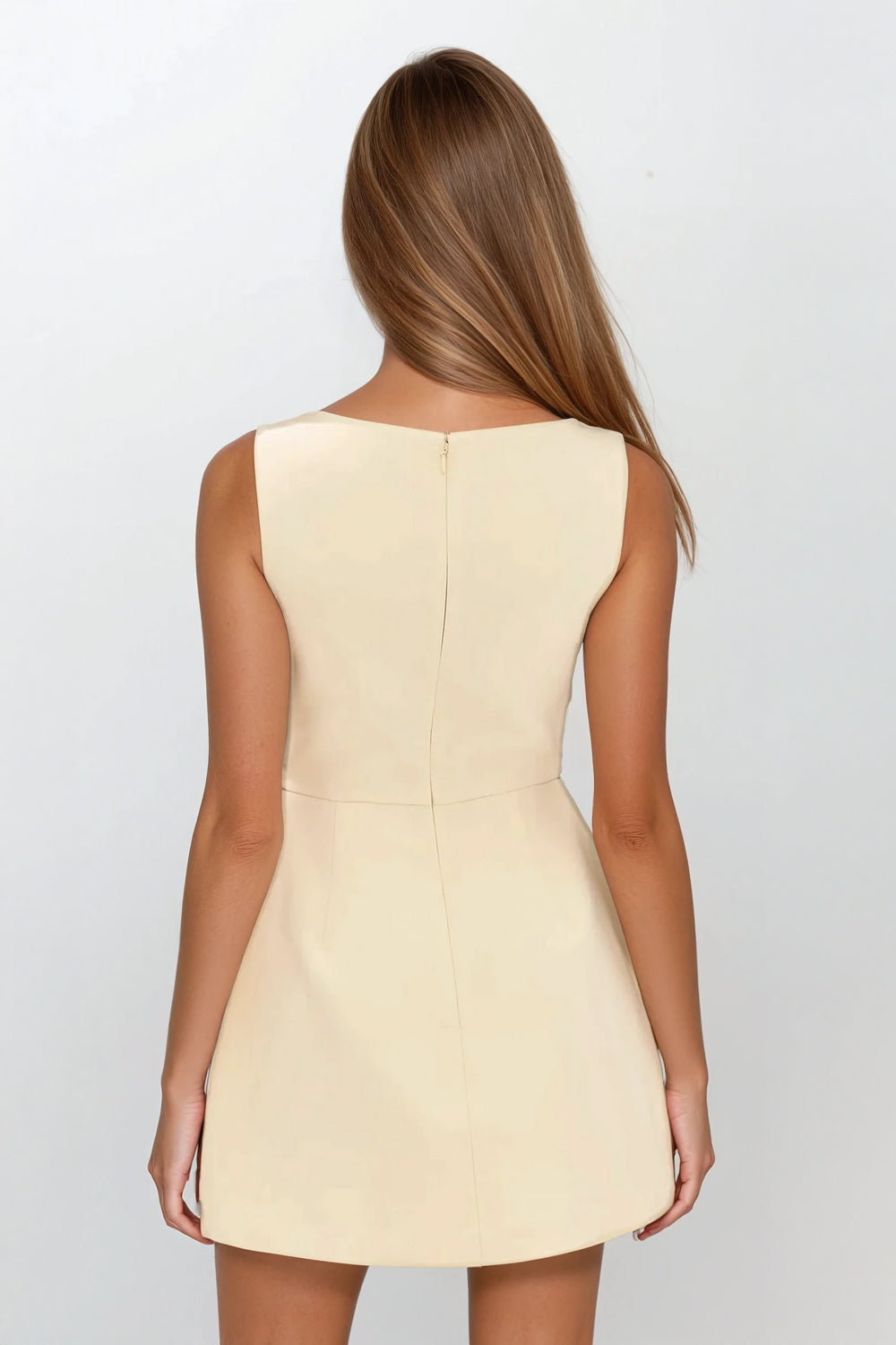 A-Line Sleeveless Mini Dress with Boat Neck - White