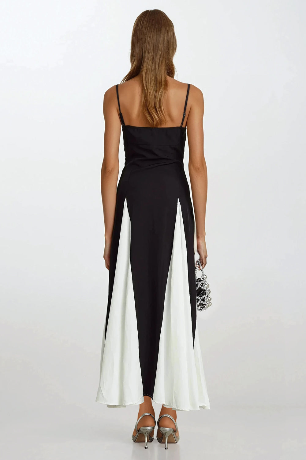 Asymmetrical Maxi Dress with Spaghetti Straps - Black