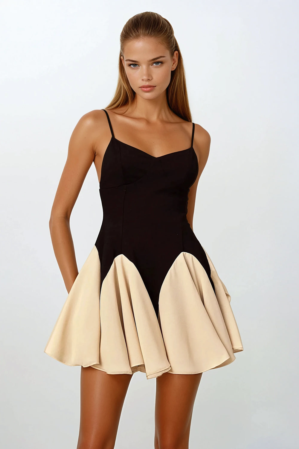 Spaghetti Strap Sweetheart Neck Mini Dress - Black