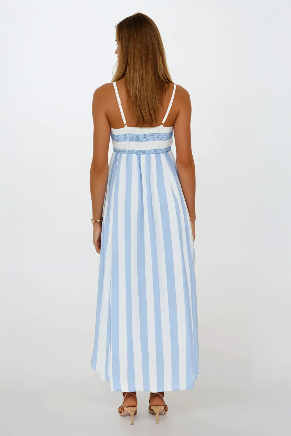 Striped Spaghetti Strap Maxi Dress - Blue
