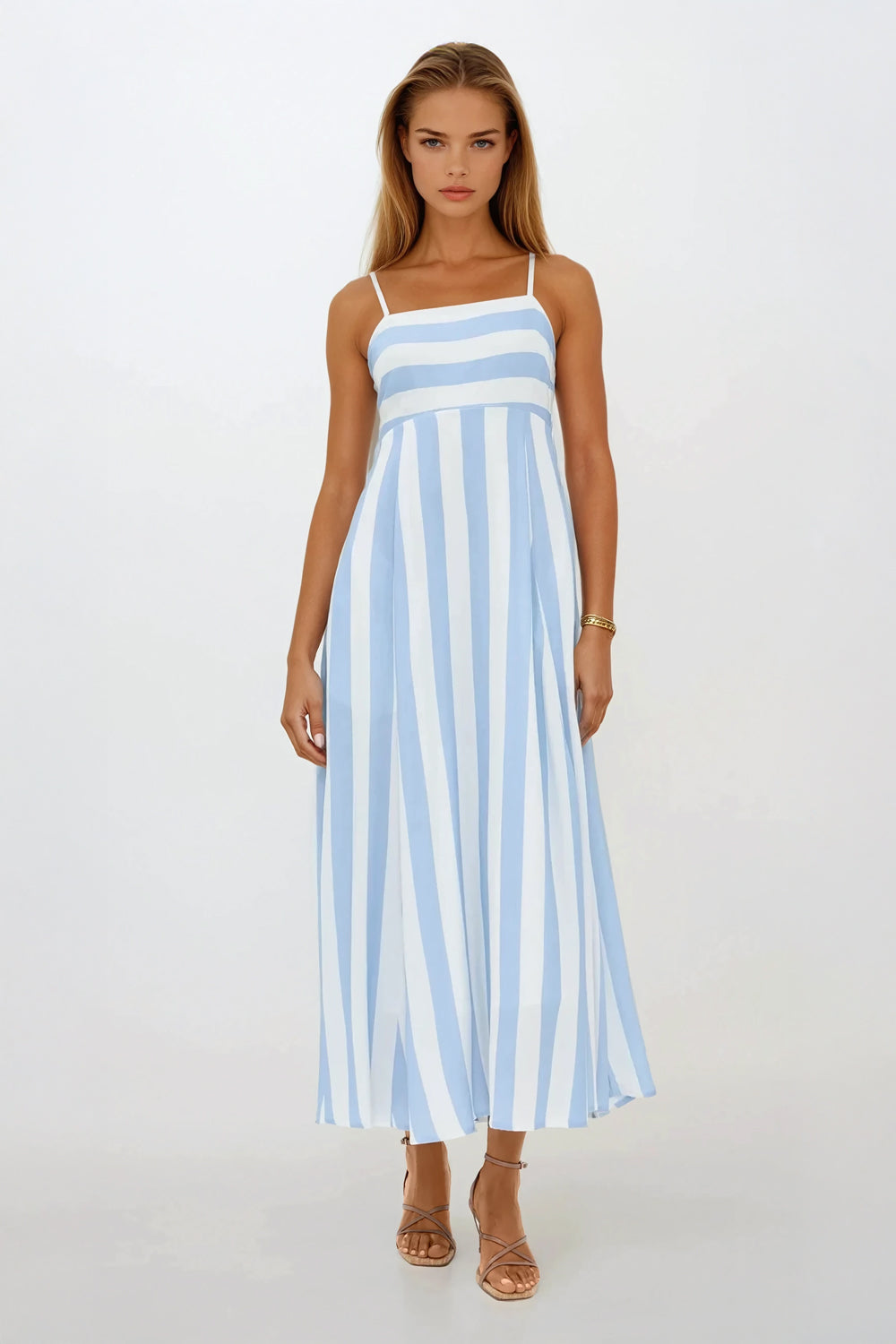 Striped Spaghetti Strap Maxi Dress - Blue