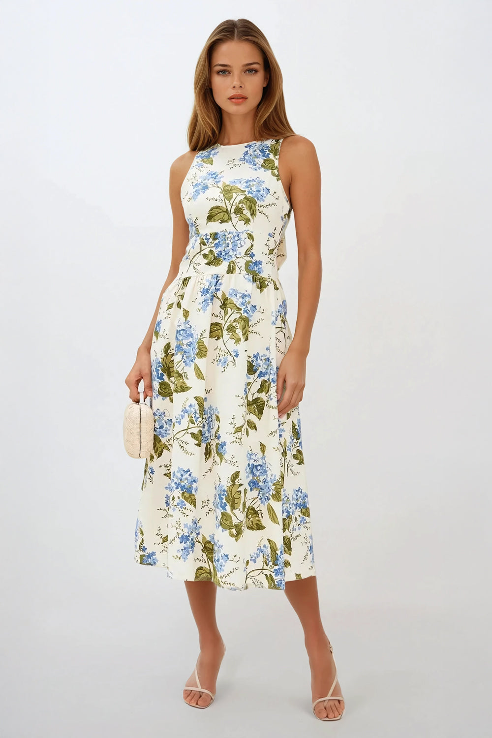 Midi Dress with Open Back and Bow Detail - Green