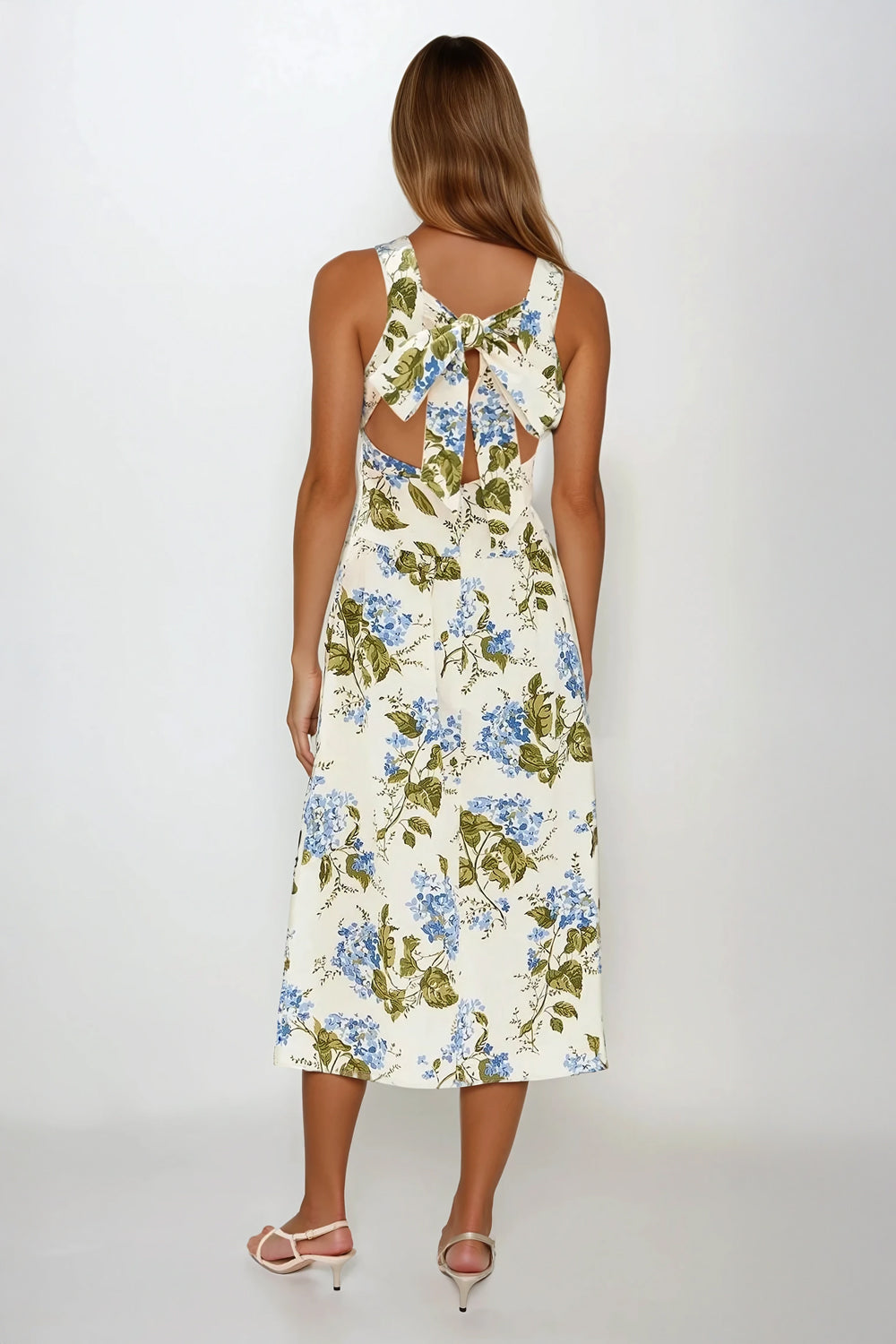 Midi Dress with Open Back and Bow Detail - Green