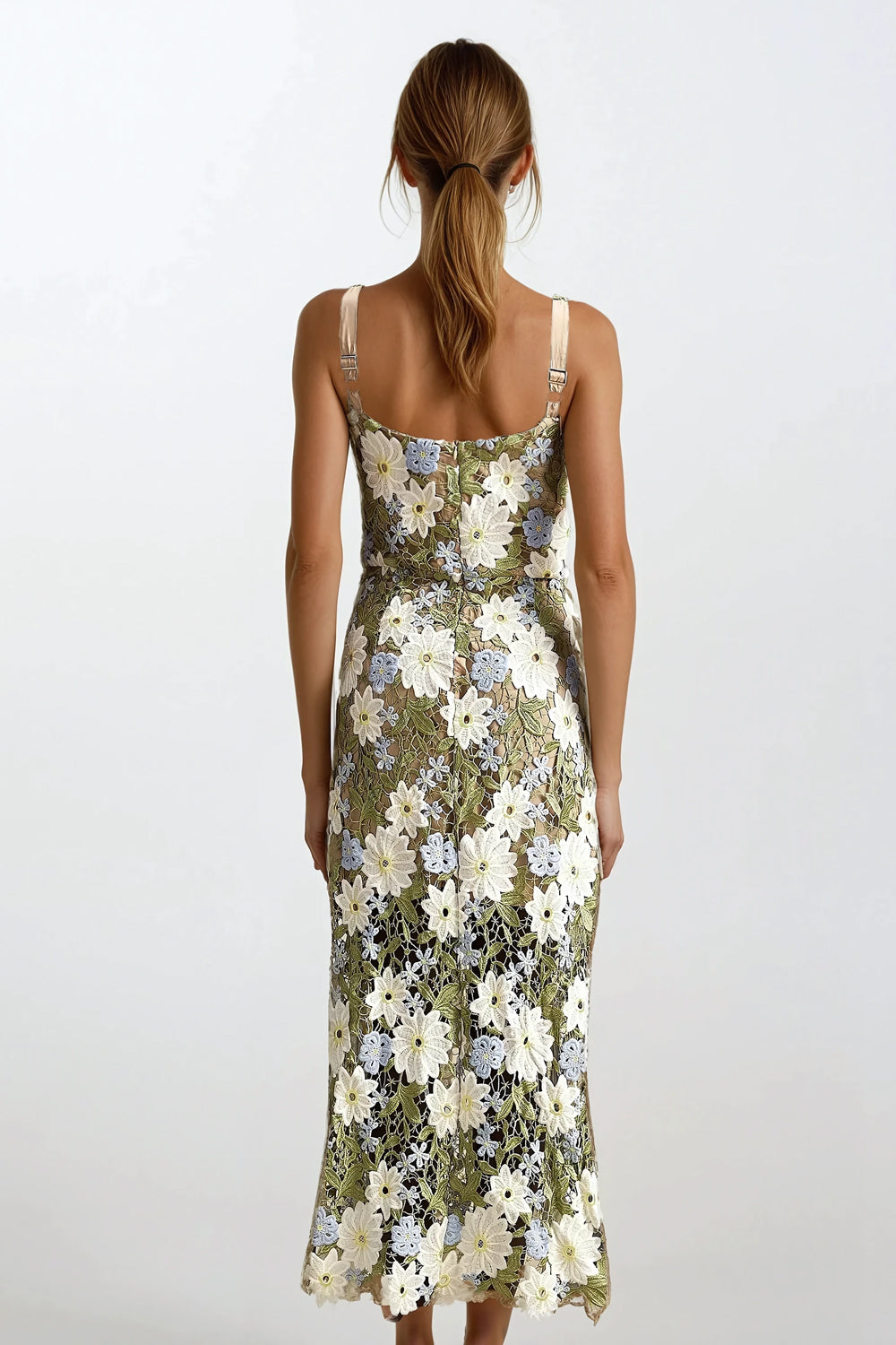 Floral Embroidered Sleeveless Maxi Dress - Green