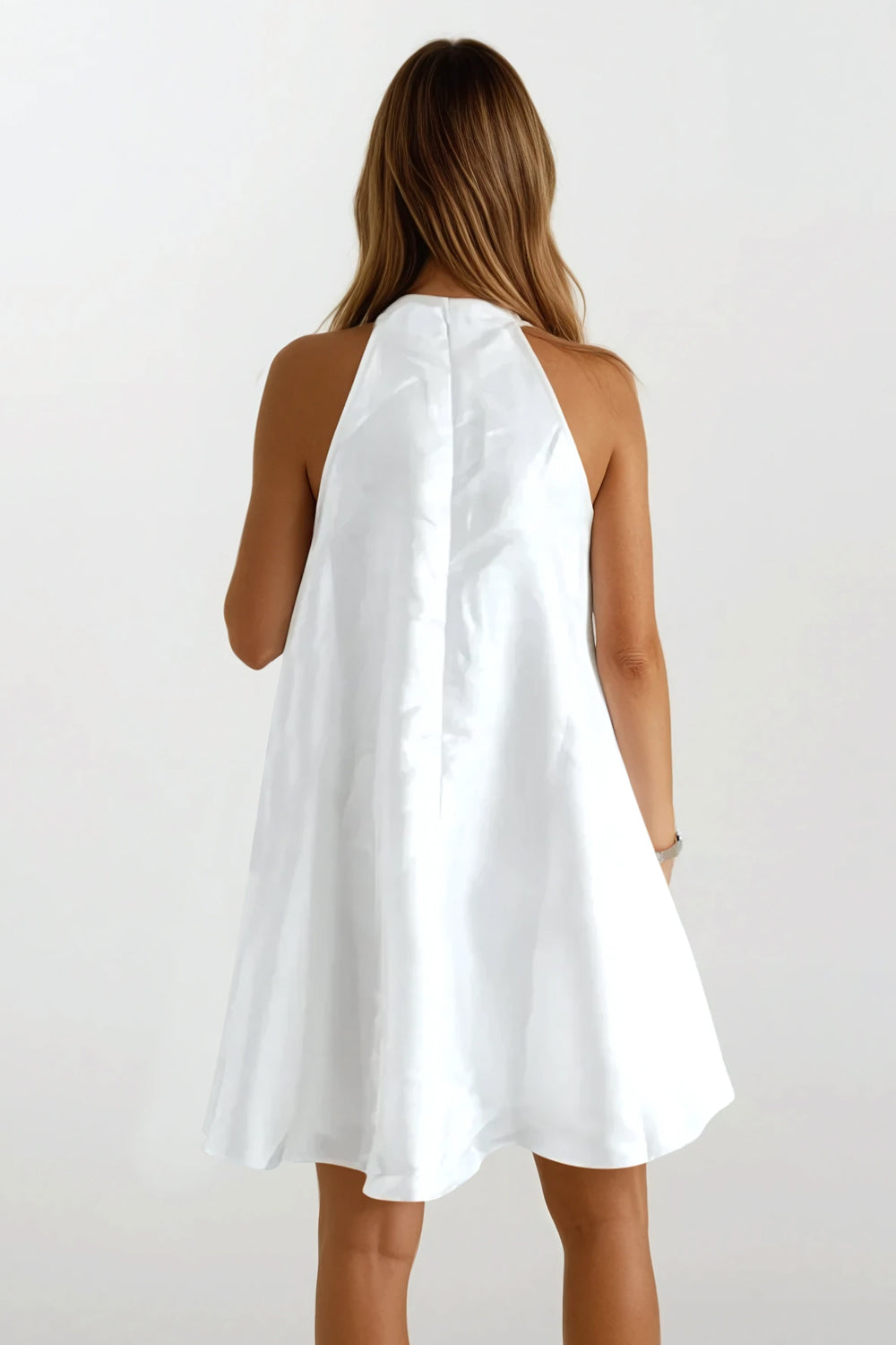 Sleeveless A-Line Mini Dress with 3D Floral and Pearl Accents - White
