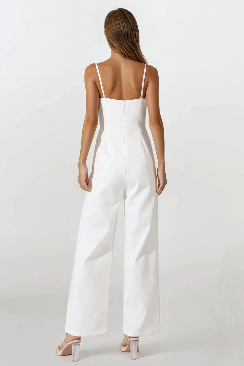 Jumpsuit with Scalloped Detail and Wide-Leg Trousers - White