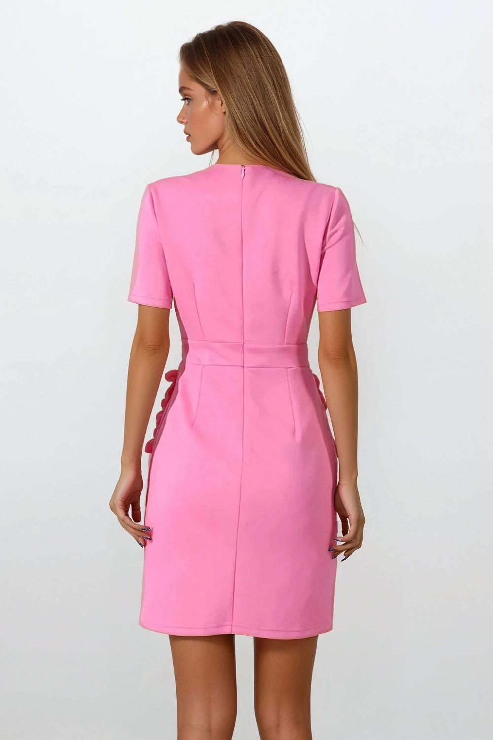 Mini Dress with 3D Floral Detail - Pink