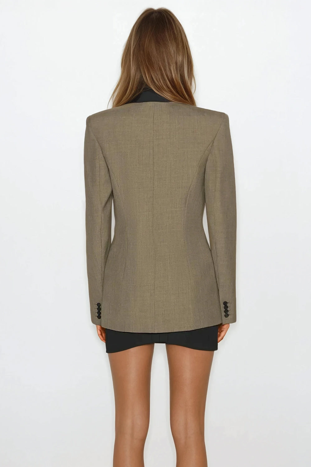 Blazer with Contrast Lapel and Hook Closure - Green