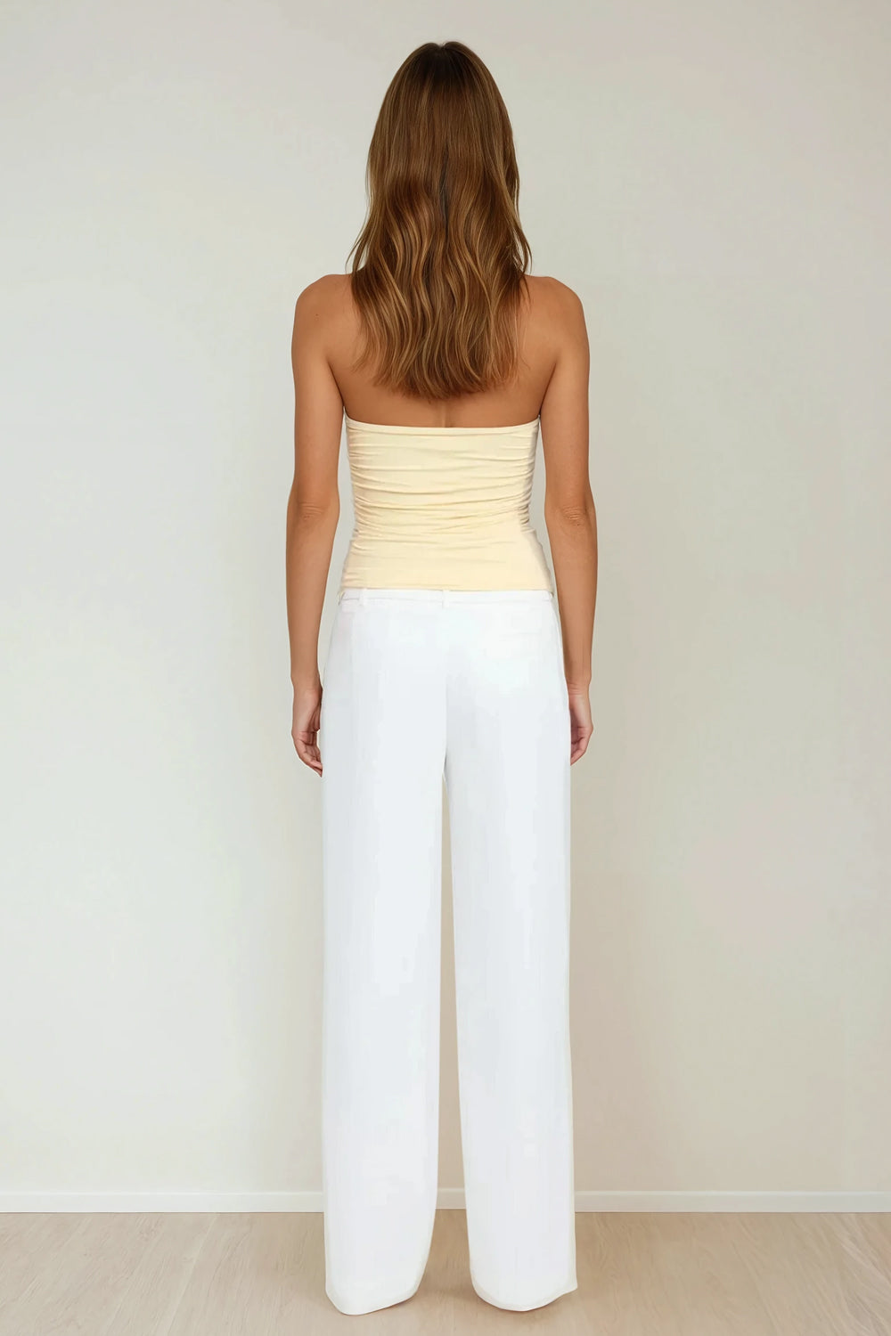 Strapless Ruched Fitted Top with U-Shaped Cutout - Yellow