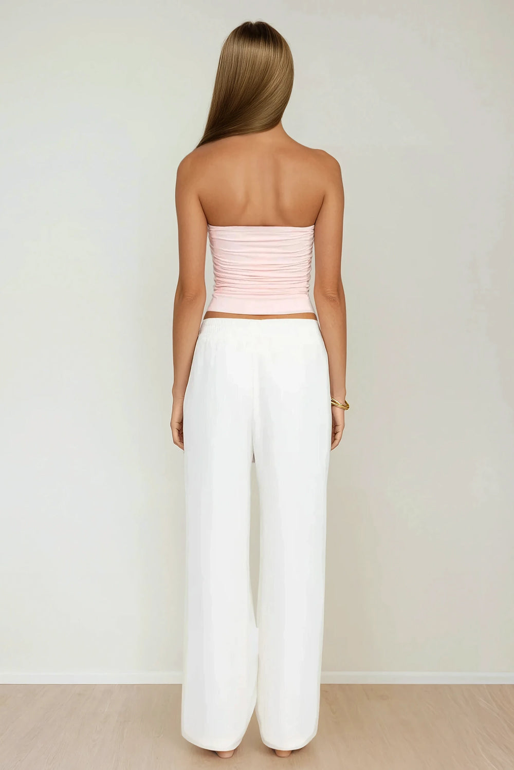 Strapless Ruched Fitted Top with U-Shaped Cutout - Pink