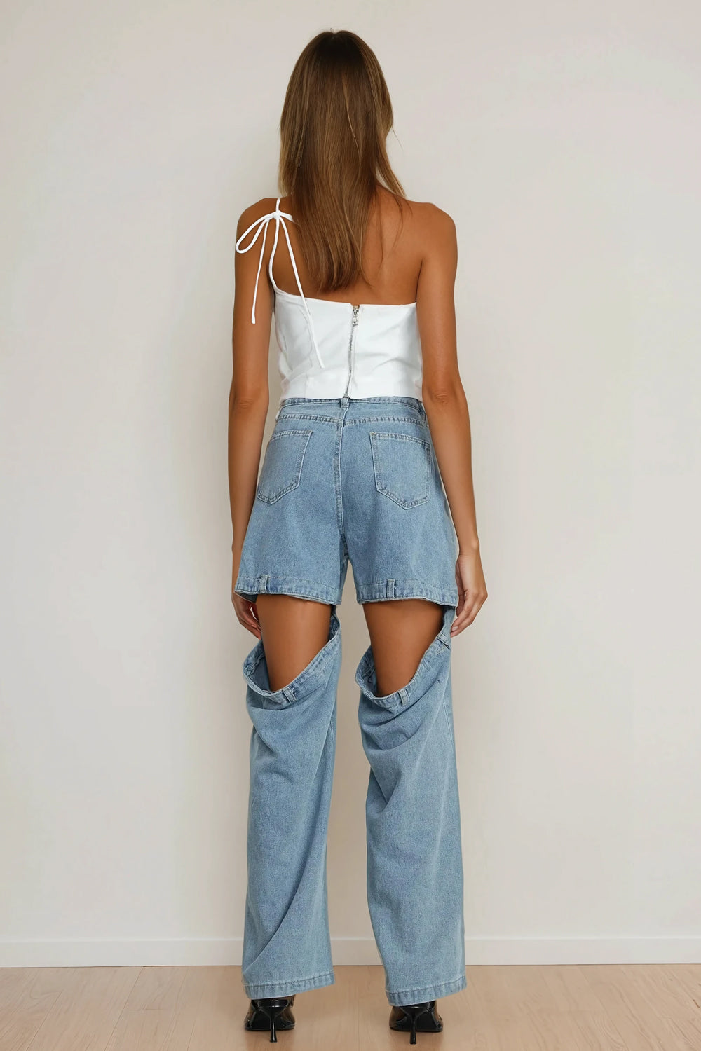 Backless Top with Oversized Flower Detail - White