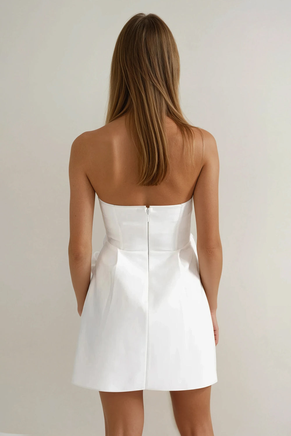 Strapless Mini Dress with 3D Rosette Detailing - White
