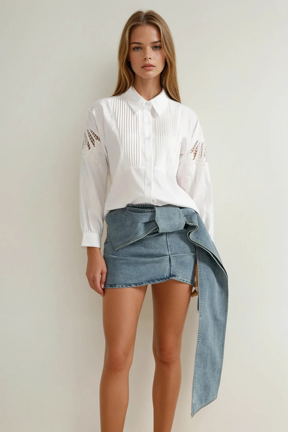 Mini Skirt with Draped Side Detail - Blue