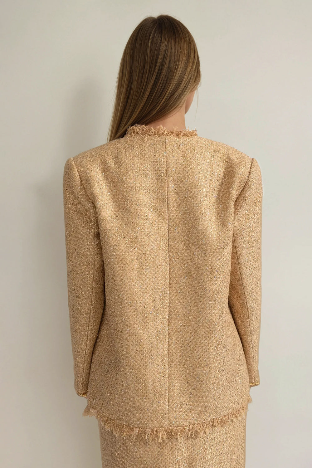 Textured Open-Front Coat with Frayed Edges - Brown