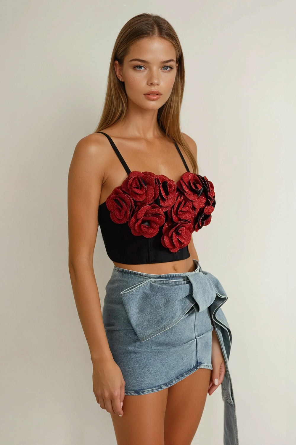 Floral Strap Corset Top - Red