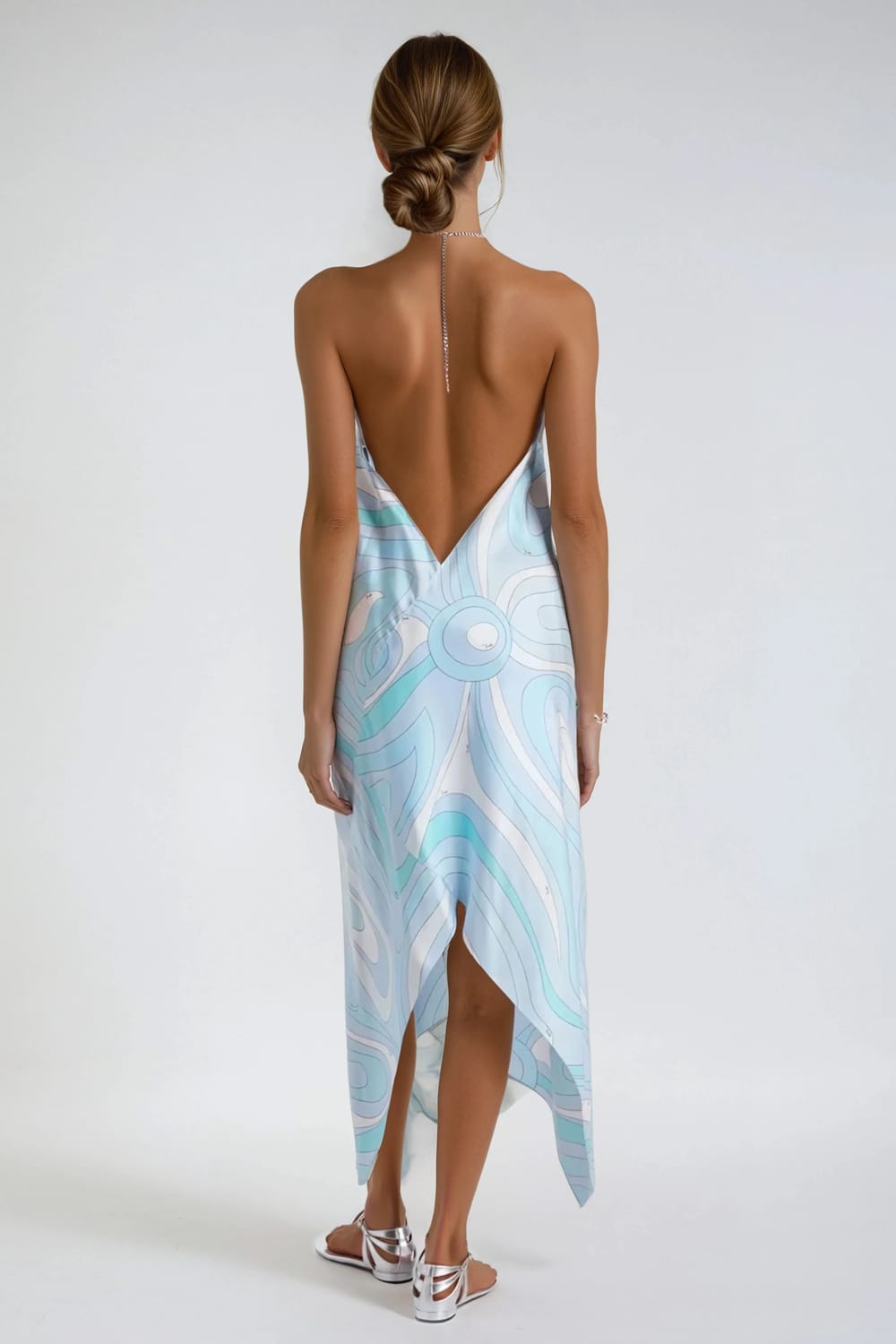 Halter Neck Backless Drape Maxi Dress - Blue