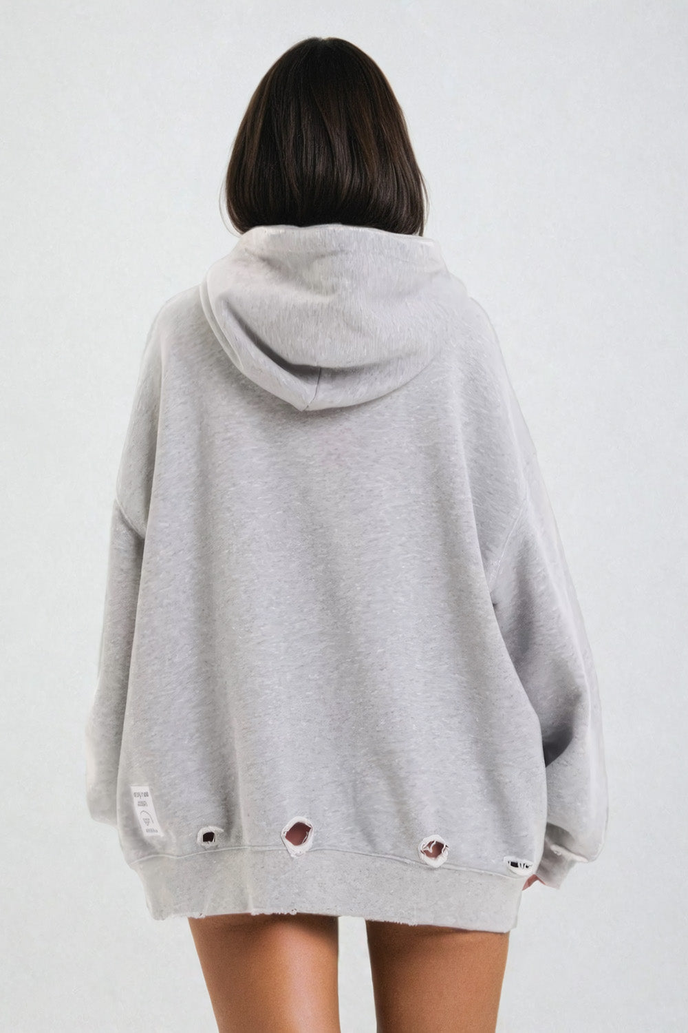 Oversized Hooded Sweatshirt with Distressed Detailing - Gray