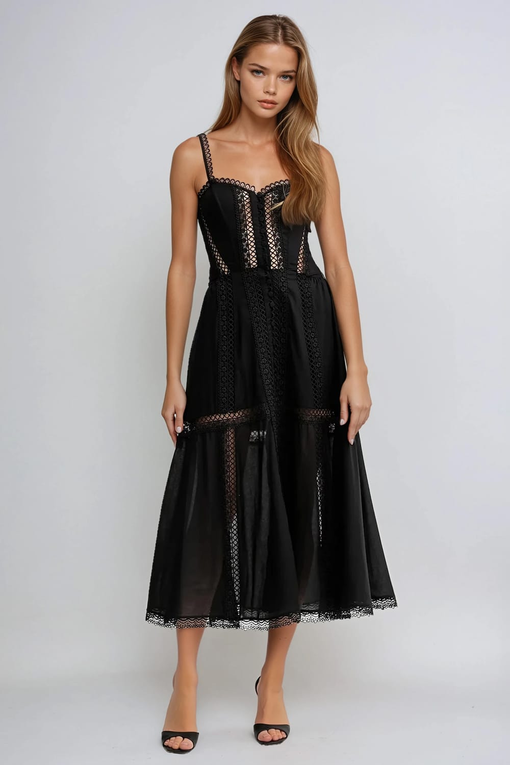 Sleeveless Midi Dress with Cut-Out Accent - Black