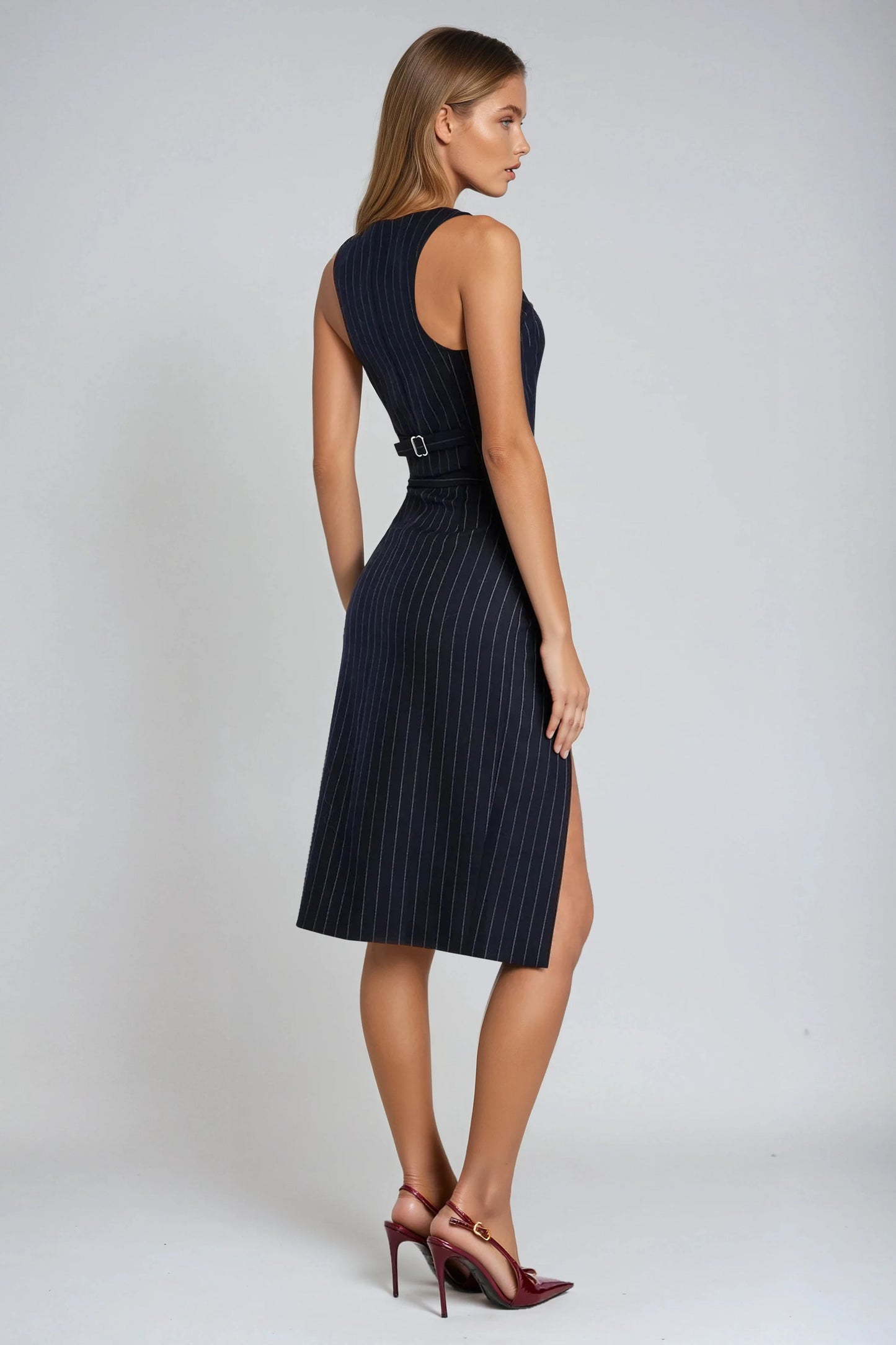 Two-Piece Set with Bustier Top and Slit Midi Skirt - Black