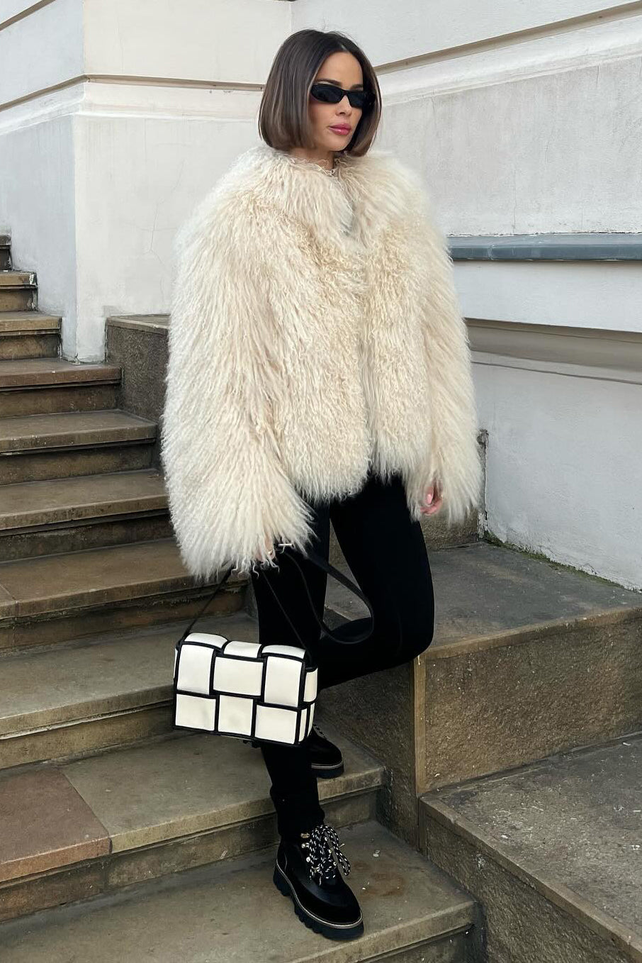 Natural Mongolian Sheepskin Coat with Lapels - Apricot