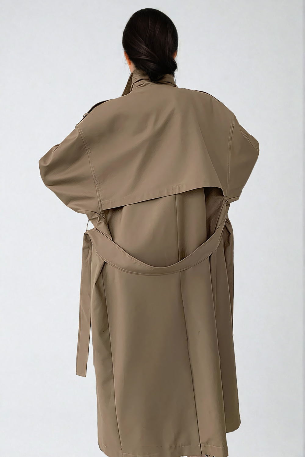 Double-Breasted Belted Trench Coat - Beige