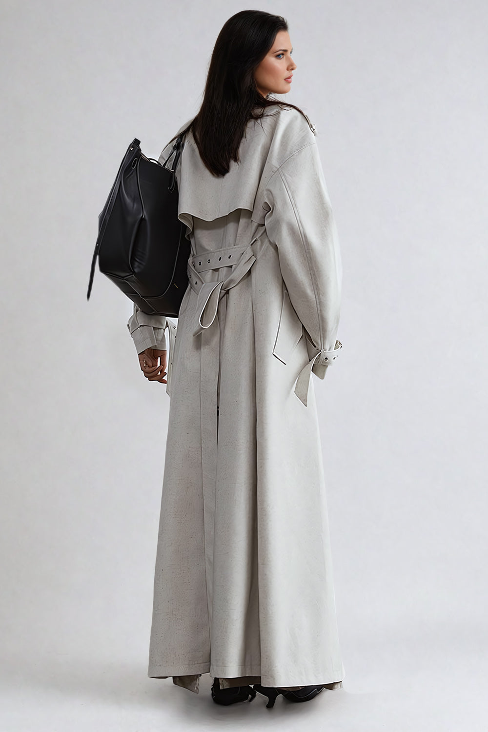 Oversized Trench Coat with Structured Detailing - Gray