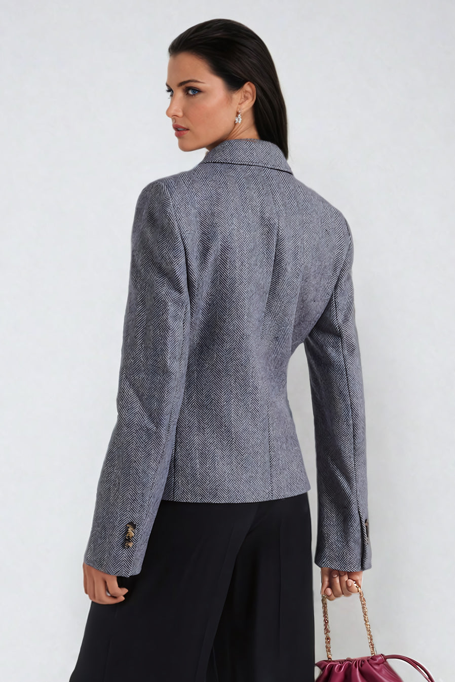 Double-Breasted Tailored Blazer with Pocket Detail - Gray
