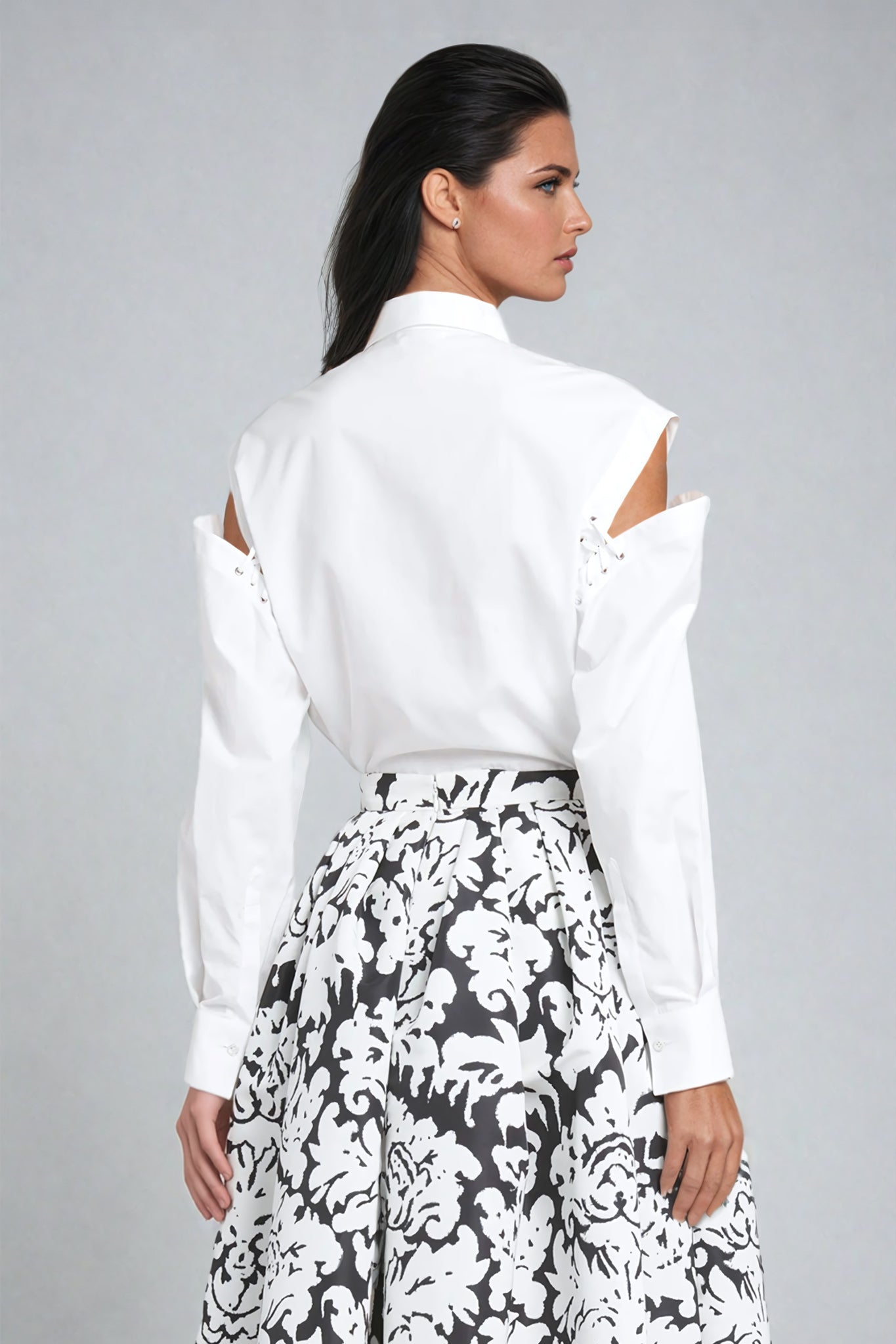 Lace-Up Shoulder Detail Shirt - White