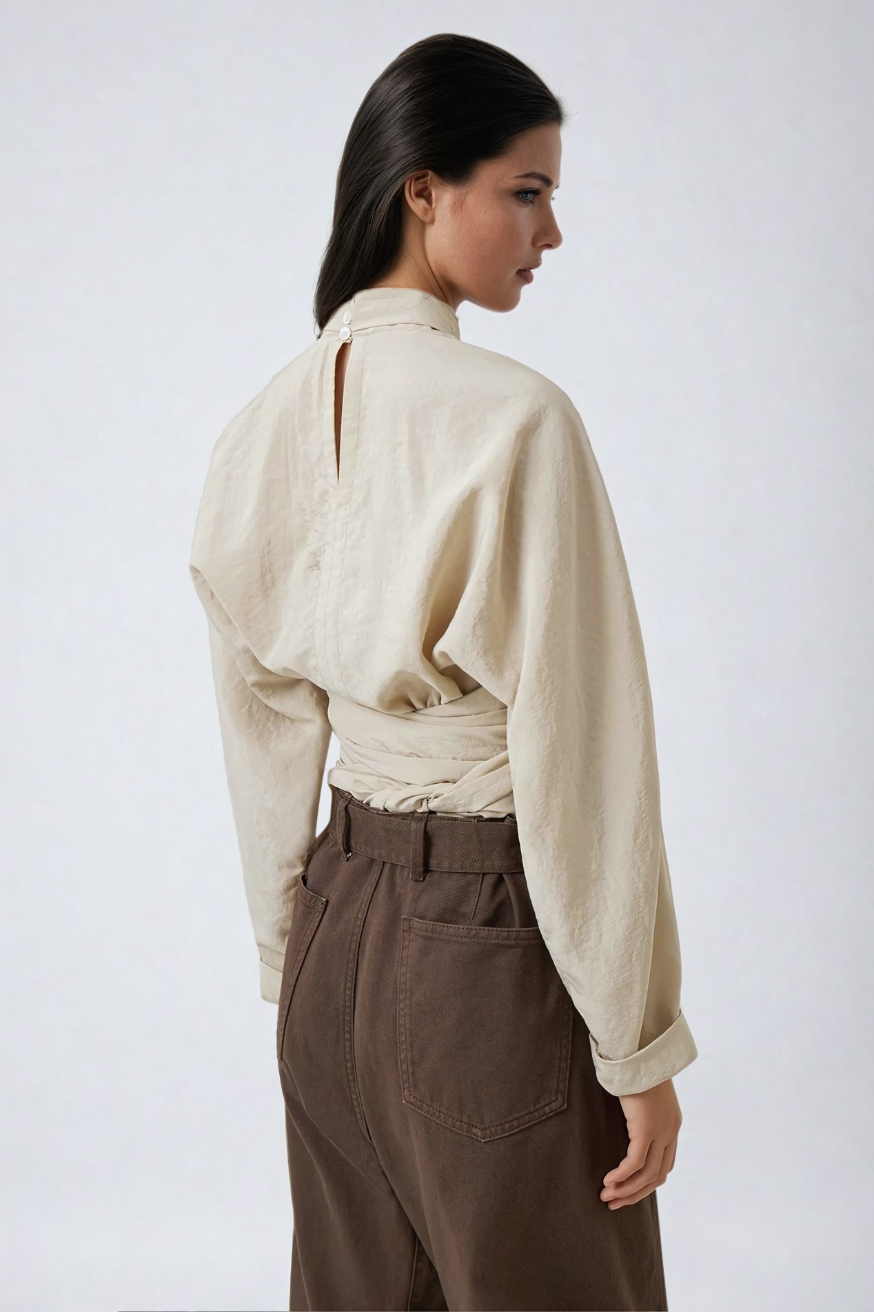 Cross-Wrap Detail Long Sleeve Top - Green