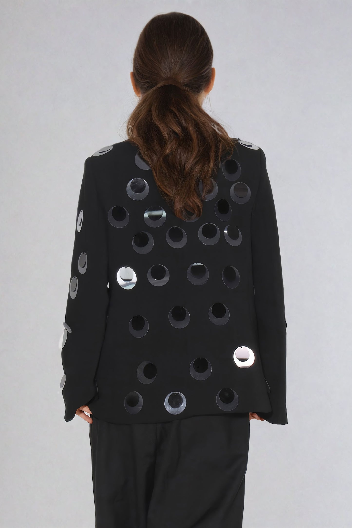 Statement Blazer with Geometric Cutout Embellishments - Black