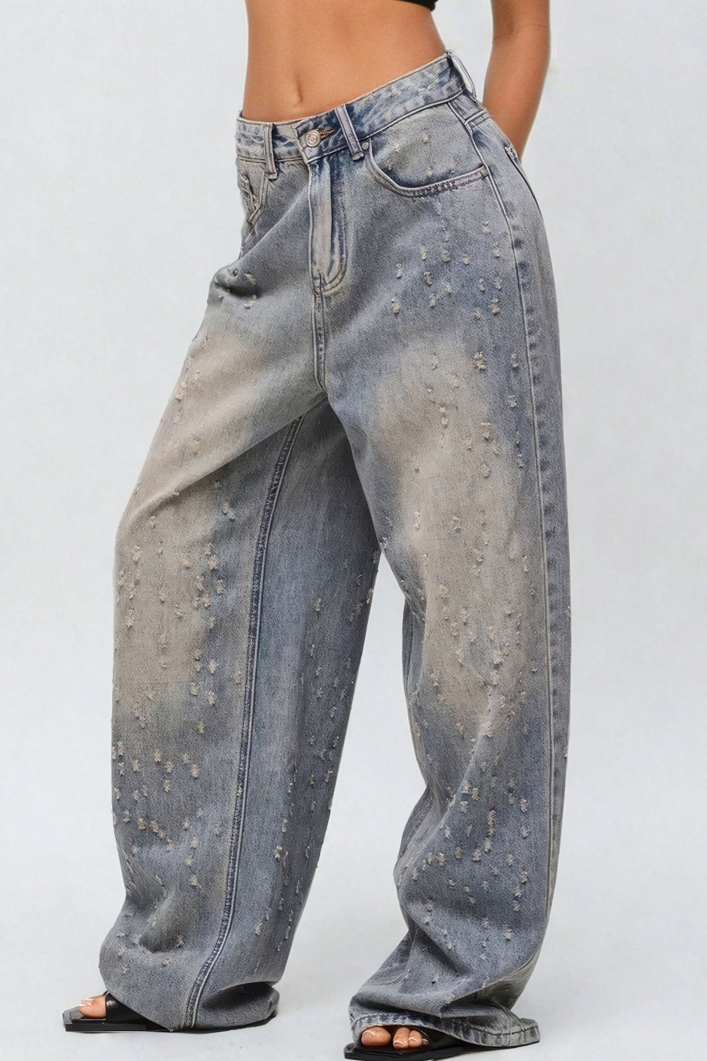 Distressed Wide-Leg Jeans - Blue