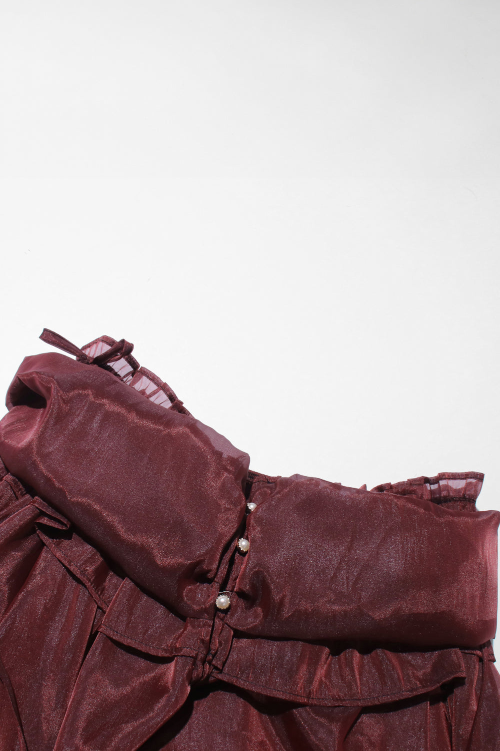 Off-Shoulder Ruffle Trim Top - Burgundy