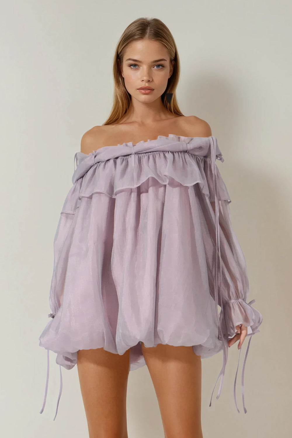 Off-Shoulder Ruffle Trim Top - Purple